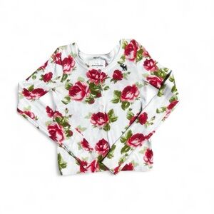 Abercrombie girls ivory red roses floral print cardigan sweater xl